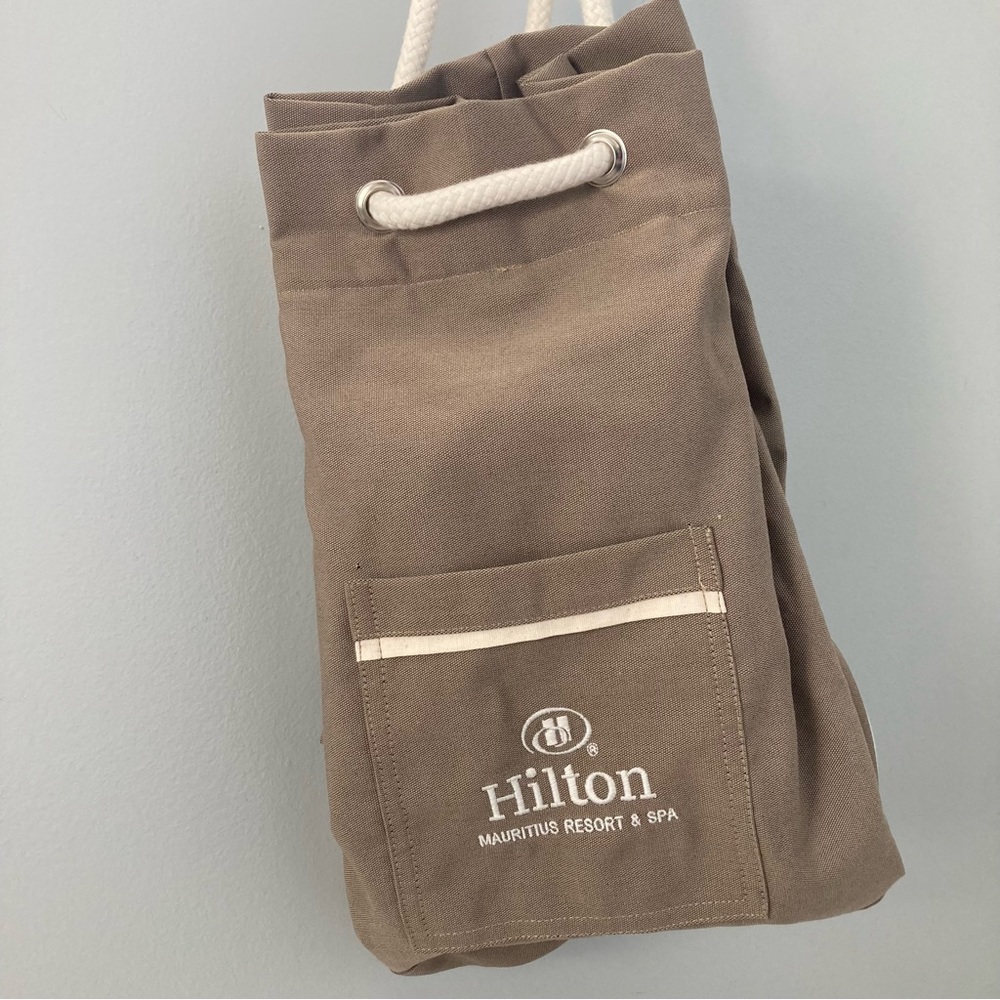 Hilton Mauritius Draw String Duffle Bucket Canvas Bag